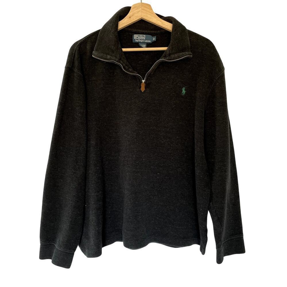 Polo by Ralph Lauren dark gray quarter zip sweater men's size XL cotton top